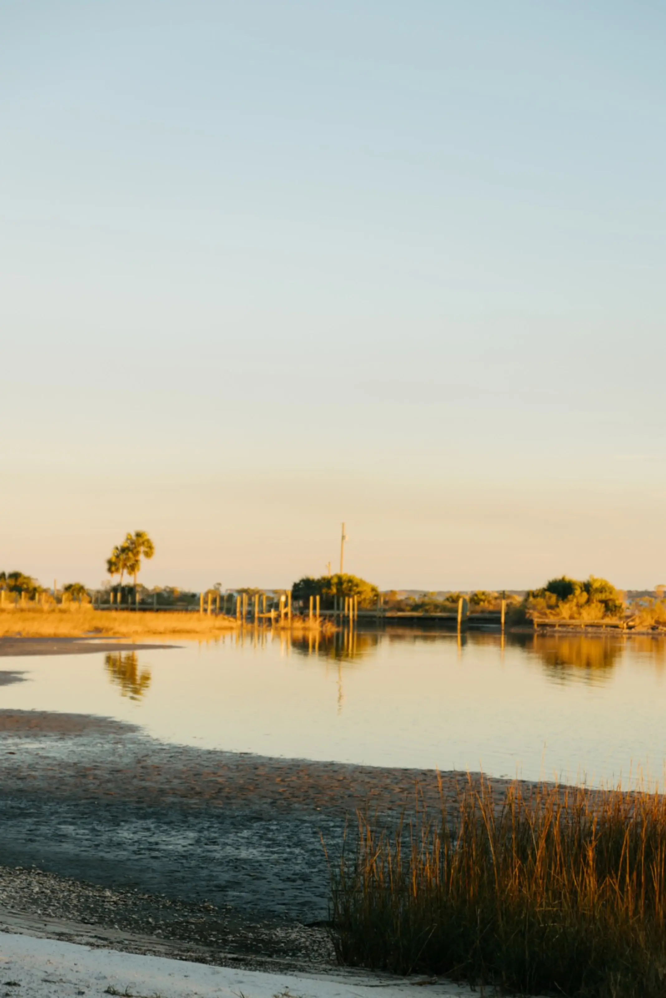 The tidal inlet at sunset.